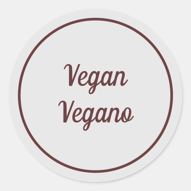 Bilingual Light Gray Vegan (Vegano) Einfach Runder Aufkleber (Vorderseite)