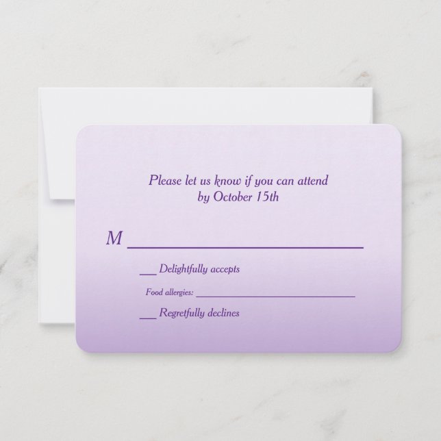 Bilingual Lila Ombre Wedding RSVP Karte (Vorderseite)