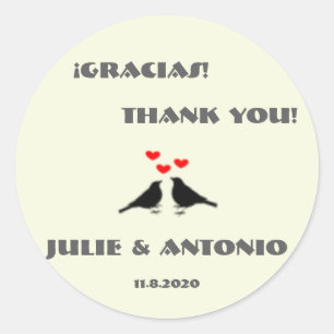 Bilingual Love Birds Wedding Danke Sticker