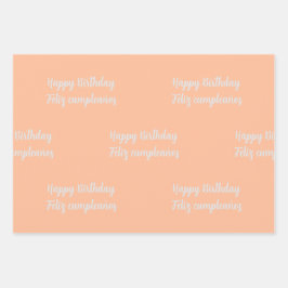 Bilingual Peach Feliz Cumpleaños - Happy Birthday Geschenkpapier Set