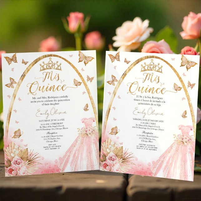 Bilingual Pink Blush Quinceanera Haushalt Einladun (Von Creator hochgeladen)