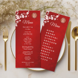 BILINGUAL Pink Red Chinese Wedding Menu Card Einladung