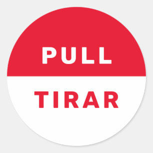 Bilingual Pull English Spanish Red White Safety Runder Aufkleber