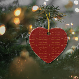 Bilingual Red and Golden Christmas Snowflake Keramik Ornament