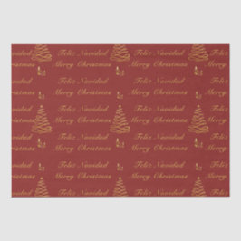 Bilingual Red and Golden Christmas Tree Seidenpapier