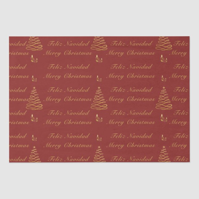 Bilingual Red and Golden Christmas Tree Seidenpapier (Vorderseite)