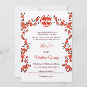 BILINGUAL Red Cherry Blossom   Chinesische Hochzei Einladung