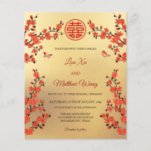 BILINGUAL Red Cherry Blossom   Chinesische Hochzei Flyer