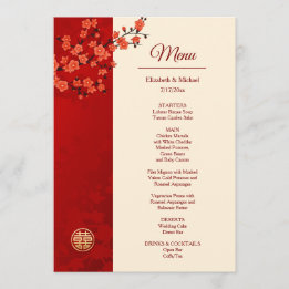 BILINGUAL Red Cherry Blossom Chinesische Hochzeit Menükarte