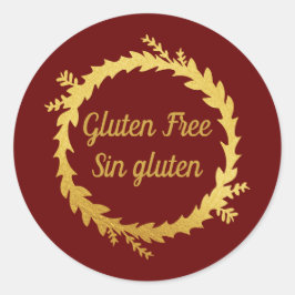 Bilingual Red Golden Gluten Free Sin Gluten Runder Aufkleber