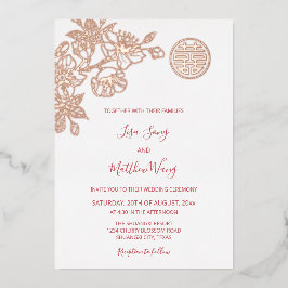 BILINGUAL Rose Gold Cherry Blossom Chinesische Hoc Folieneinladung