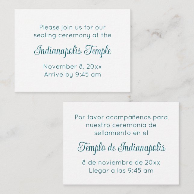 Bilingual Teal Script Temple Sealing Invitation (Devant / Derrière)