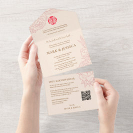 Bilingual Vietnamese Peonies Traditionelle All In One Einladung