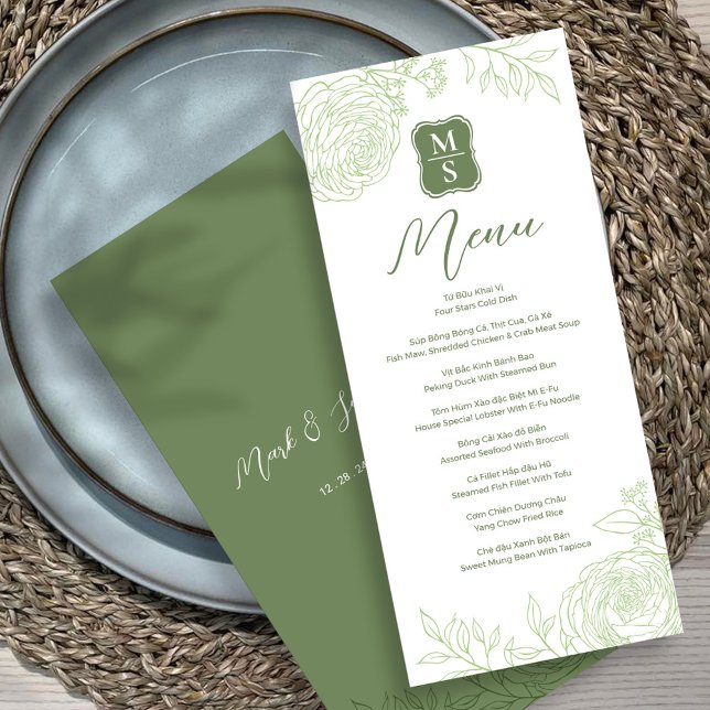 Bilingual Vietnamese Ranunculus Wedding Menu Menükarte (Von Creator hochgeladen)