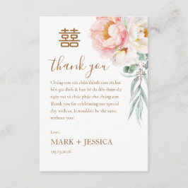 Bilingual Vietnamese Wedding Peony Dankeskarte