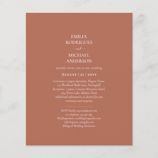 Bilingual Wedding Boda Terracotta Moderne Flyer (Vorne)