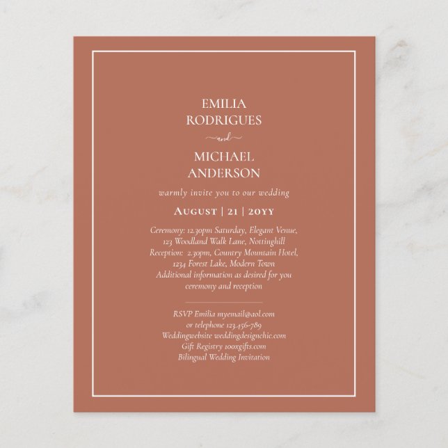 Bilingual Wedding Boda Terracotta Moderne Flyer (Vorne)