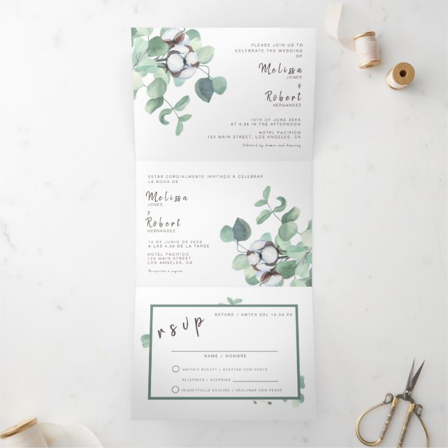 Bilingual Wedding Einladung Eukalyptus (Innenseite)