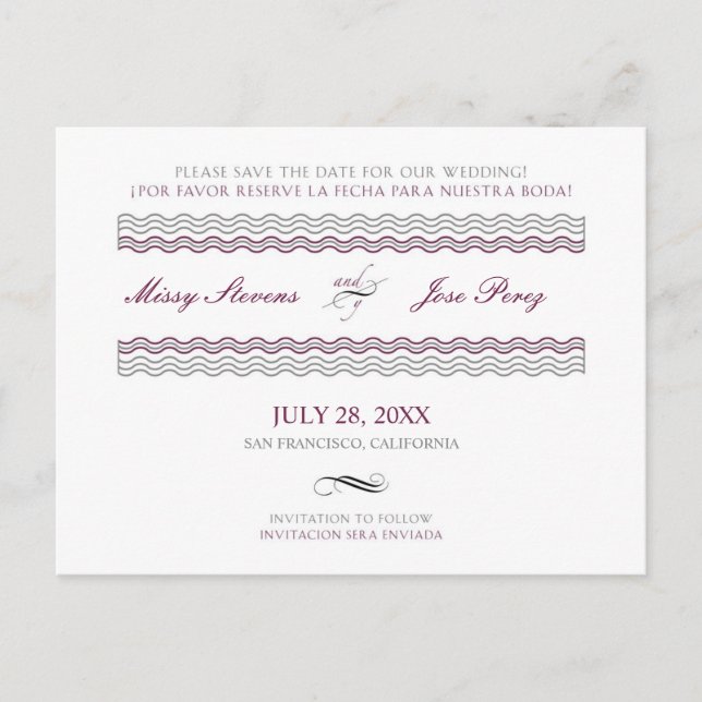 Bilingual Wedding Save the Date Postcard Ankündigungspostkarte (Vorderseite)