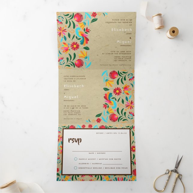 Bilingual Weditation - Kraft Flora Dreifach Gefaltete Einladung (Innenseite)