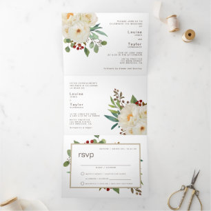 Bilingual Weditation - Peony All in One Dreifach Gefaltete Einladung