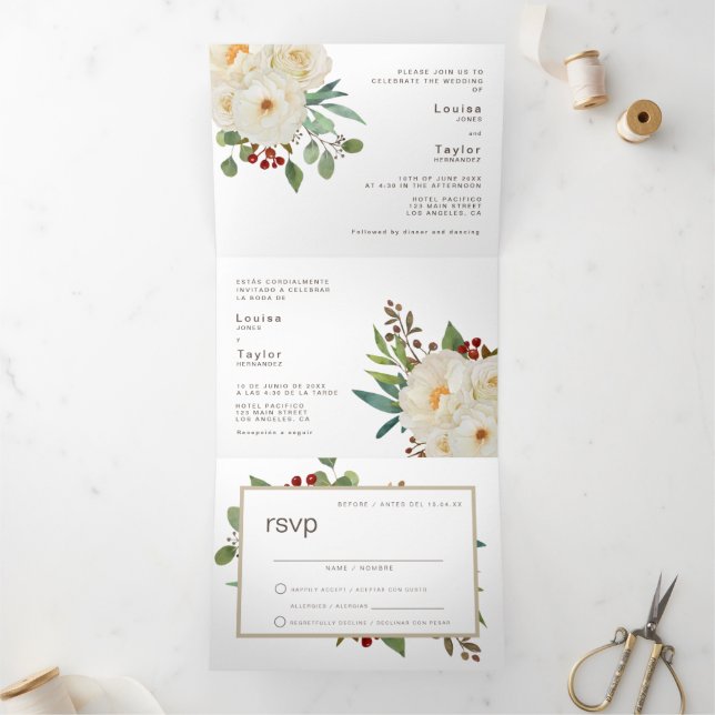Bilingual Weditation - Peony All in One Dreifach Gefaltete Einladung (Innenseite)