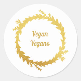 Bilingual White Golden Vegan (Vegano) Weihnachten Runder Aufkleber