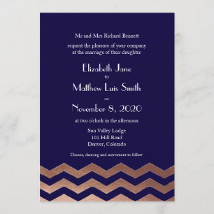 Bilingue Chic Rose Gold Chevron Wedding Invitation