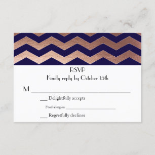Bilingue Chic Rose Gold Chevron Wedding RSVP