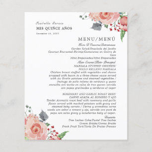 Bilingue Pink Floral Quinceanera Restauration Menu