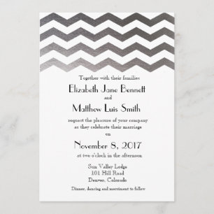Bilingue Silver Chevron Faire-part de mariage