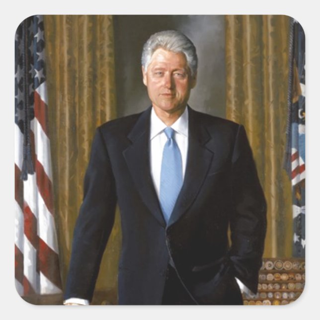 Bill Clinton Offiziell White House Portrait Quadratischer Aufkleber (Vorderseite)
