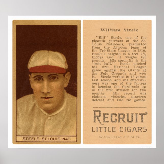 Bill Steele Kardinals Baseball 1912 Poster (Vorne)