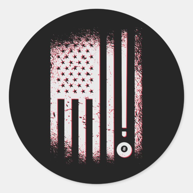 Billard American Flag USA Billard Spieler und Bill Runder Aufkleber (Vorderseite)