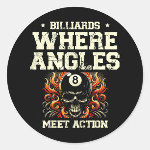 Billard, auf dem Angles auf Action treffen Billiar Runder Aufkleber