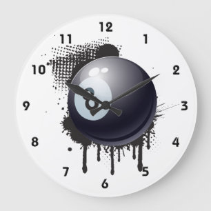 Billard-Ball auf abstraktem schwarzem Splotch Große Wanduhr