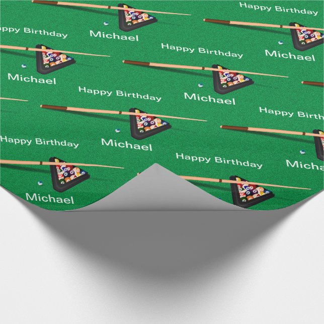 Billard-Bälle Schwimmbad Personalisierten Geburtst Geschenkpapier (Ecke)