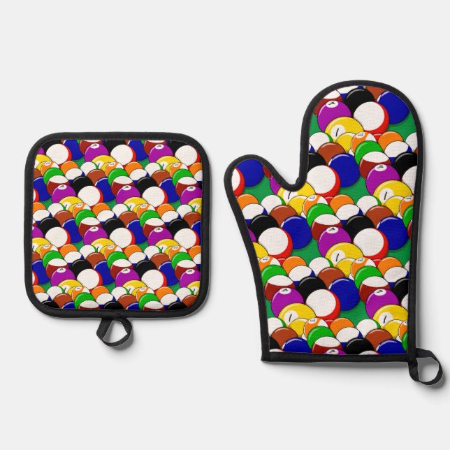 Billard Balls Design Ofenhandschuh & Topflappen-Set (Vorderseite)