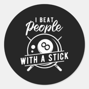 Billard Beat People mit Stick Funny Billiard Q Runder Aufkleber