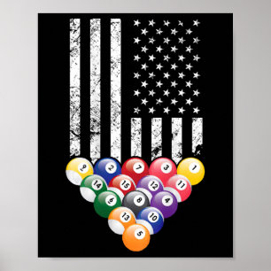 Billard Billiard Player 8 Ball American Flag Poster