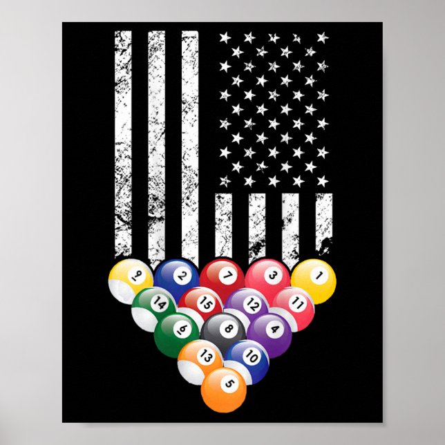 Billard Billiard Player 8 Ball American Flag Poster (Vorne)