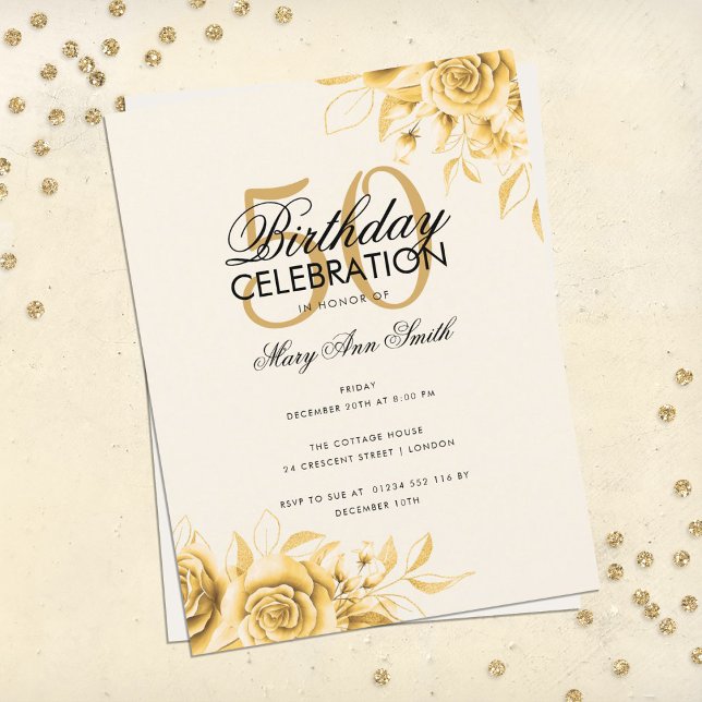 Billard Glam Birthday Elegante Gold Cream Postkarte (Von Creator hochgeladen)