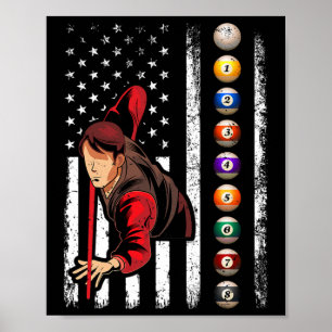 Billard Lover Retro American Flag Billiards 4. Poster