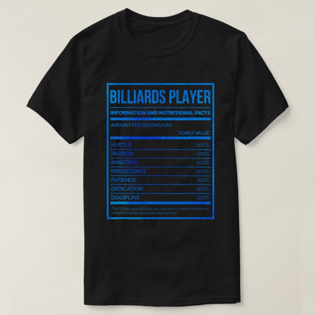Billard Player Informationen und ernährungsphysiol T-Shirt (Design vorne)