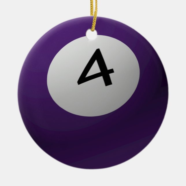 BILLARD-/POOL-BALL-WEIHNACHTSverzierung 4 (VIER) Keramikornament (Vorne)