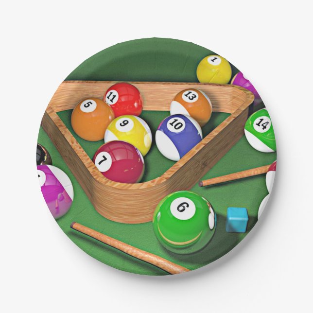 Billard, Ständer, buntes Design, Pappteller (Vorderseite)
