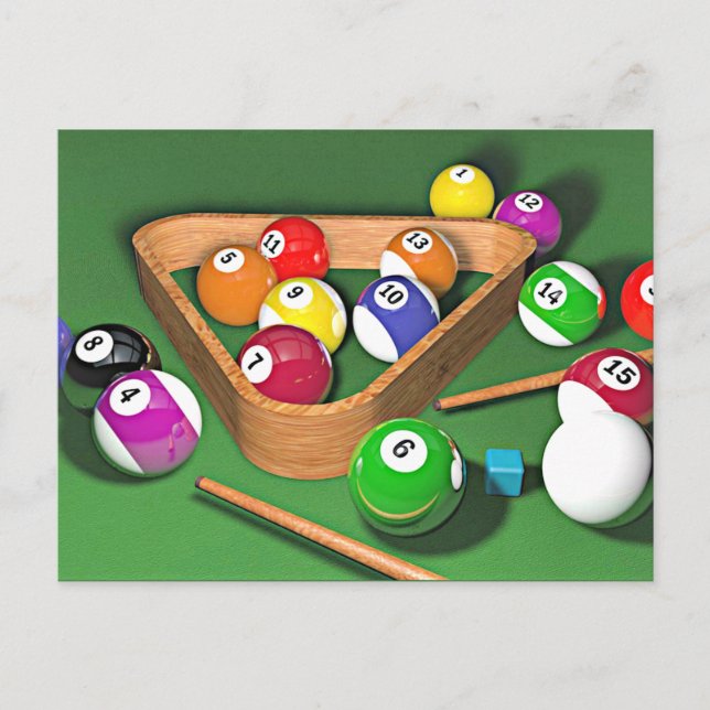 Billard, Ständer, buntes Design, Postkarte (Vorderseite)