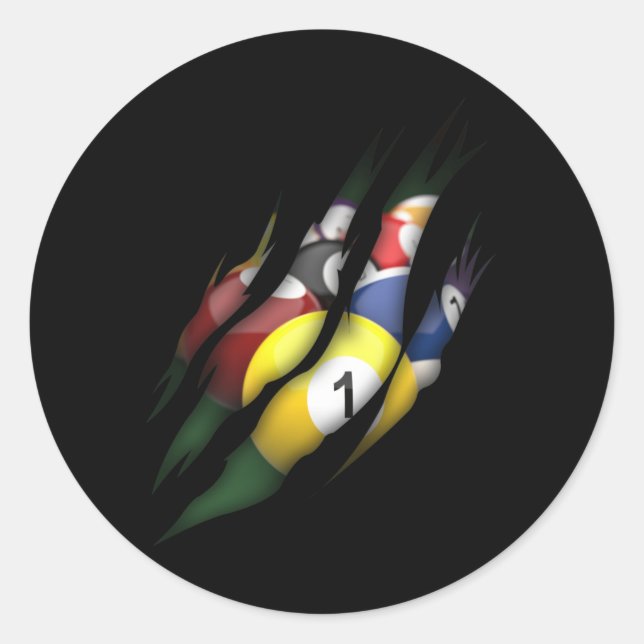 Billard Torn Pool 8 Ball Player Runder Aufkleber (Vorderseite)