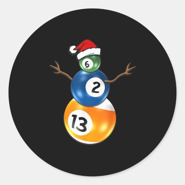 Billard Weihnachtsschneemann mit Billardtischen Runder Aufkleber (Vorderseite)