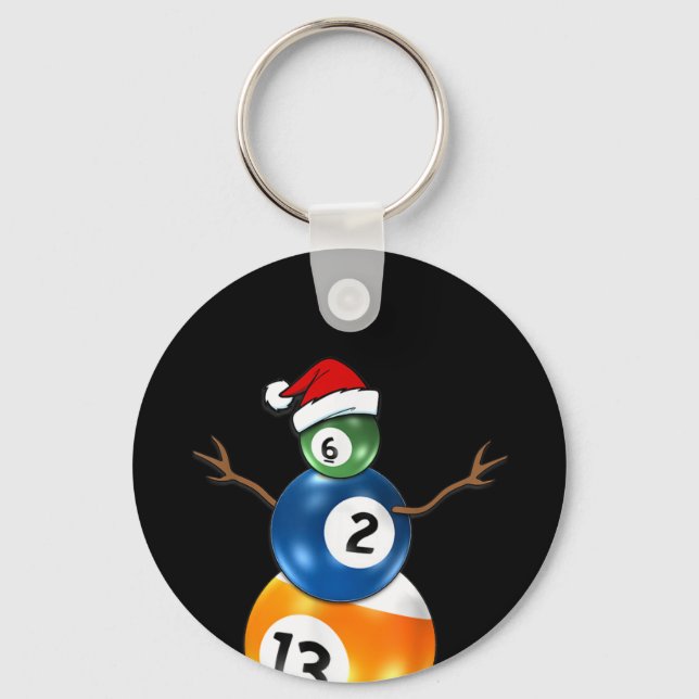 Billard Weihnachtsschneemann mit Billardtischen Schlüsselanhänger (Vorderseite)